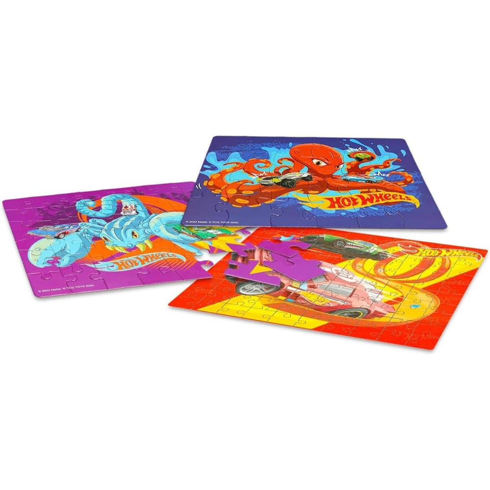 Hot Wheels Kids Puzzle 3-Pack – 24, 48 & 100 Piece Jigsaw Puzzle Set (Ages 3+)