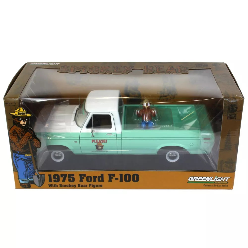 Greenlight - Ford F-100 Pickup Truck - Forest Service Green with Smokey Bear Figure &quot;Only You Can Prevent Wildfires&quot;