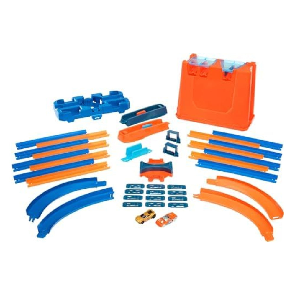 Hot Wheels Toy Car Track Builder Playset – Deluxe Stunt Box (25 Pieces + 1:64 Car)