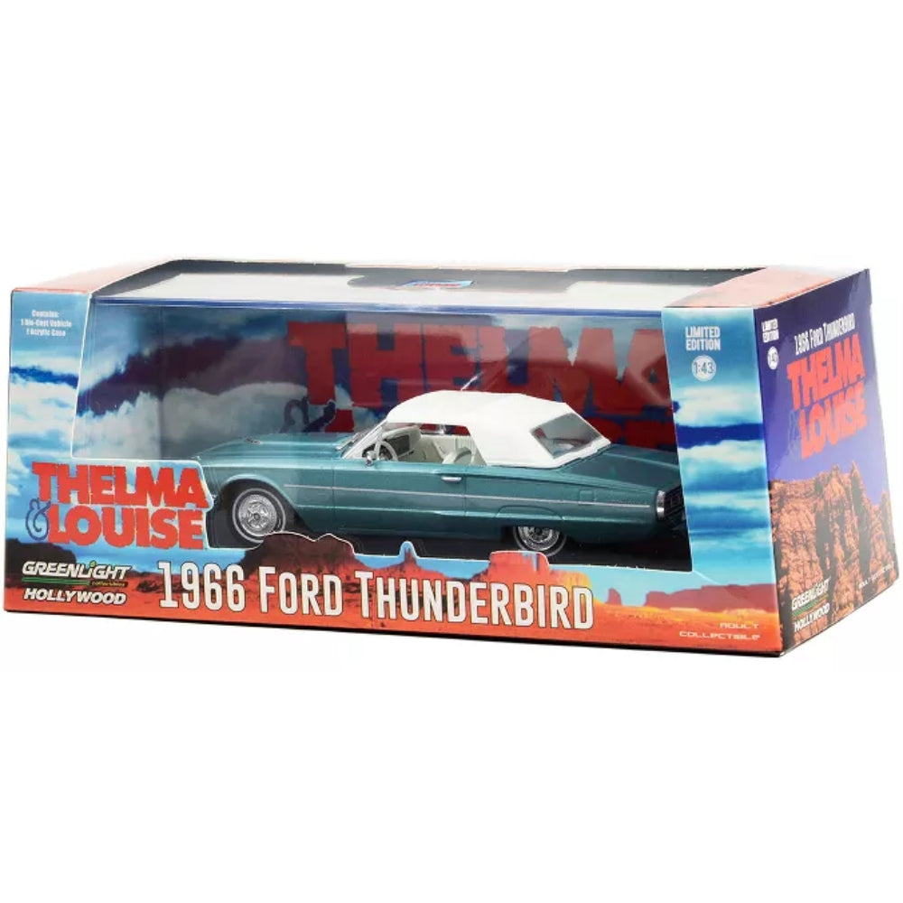 Greenlight 1966 Ford Thunderbird Convertible (Top-Up) Light Blue Met. w/White Interior Thelma &amp; Louise 1/43 Diecast Model Car