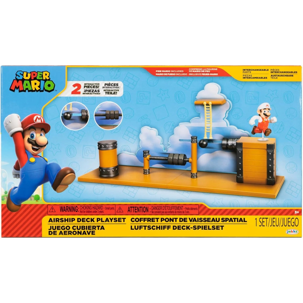 Super Mario Deluxe Bowser’s Airship Playset – 2.5” Fire Mario Action Figure + Obstacles & Rope Ladder