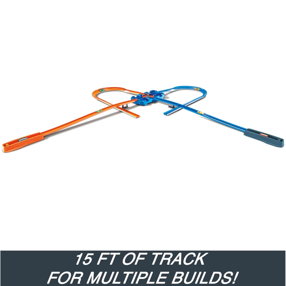 Hot Wheels Deluxe Stunt Box + Track Creator Deluxe Pack + 20-Car Set Bundle – Speed Snap Track & 1:64 Scale Vehicles (Styles May Vary)