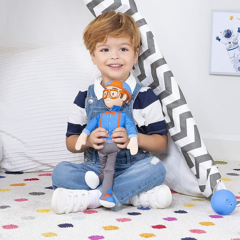 Blippi BLP0013 Bendable Plush Doll, 16” Tall Featuring SFX-Squeeze