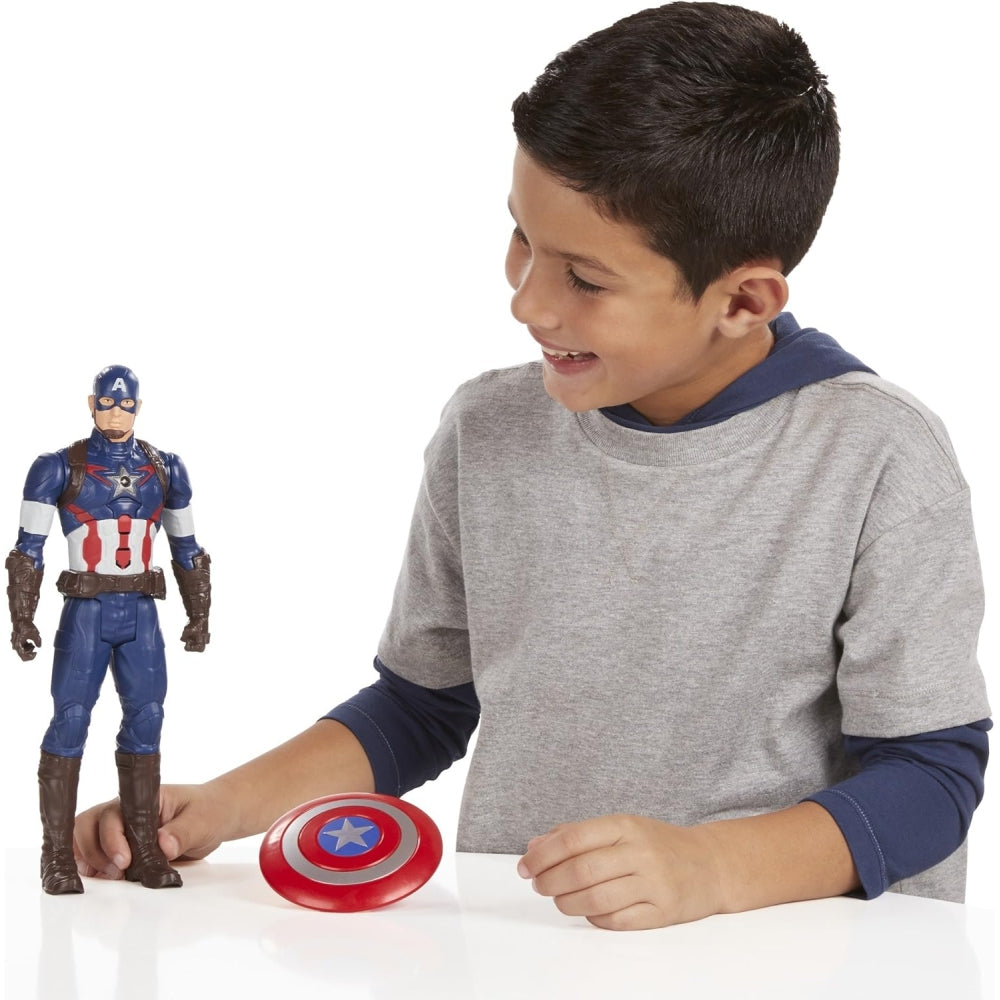Marvel Avengers Titan Hero Tech Captain America Action Figure — 12″ Interactive Figure with Sounds & Removable Shield (Ages 4+)