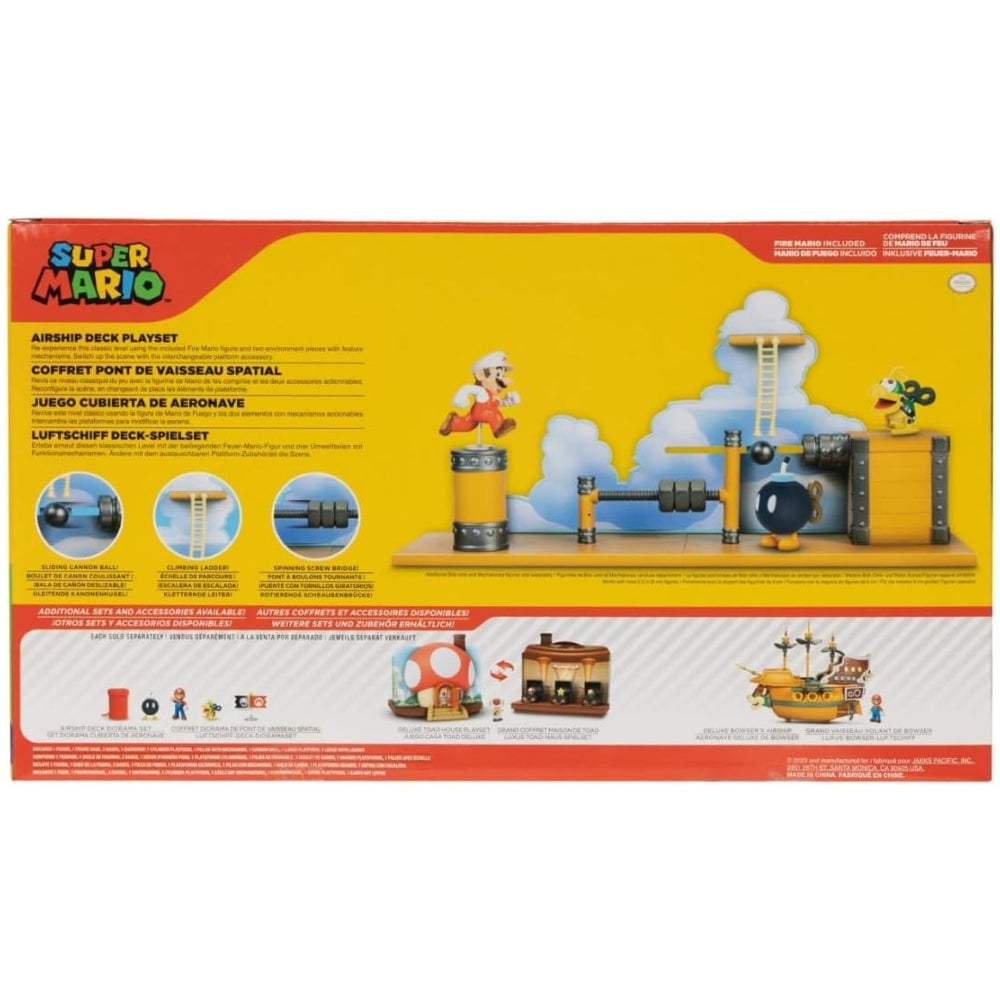 Super Mario Deluxe Bowser’s Airship Playset – 2.5” Fire Mario Action Figure + Obstacles & Rope Ladder