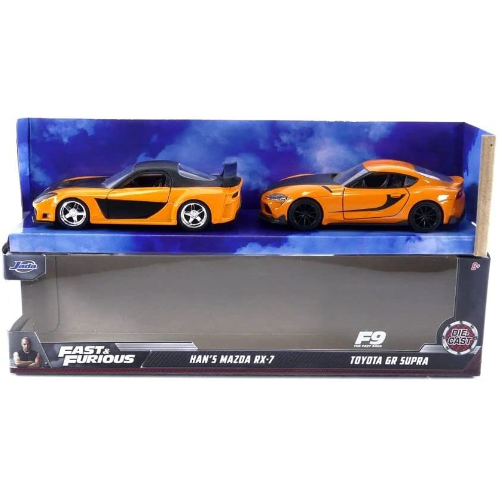 Fast &amp; Furious 1:32 Han&#39;s Mazda RX-7 &amp; Toyota GR Supra Die-cast Car Twin Pack