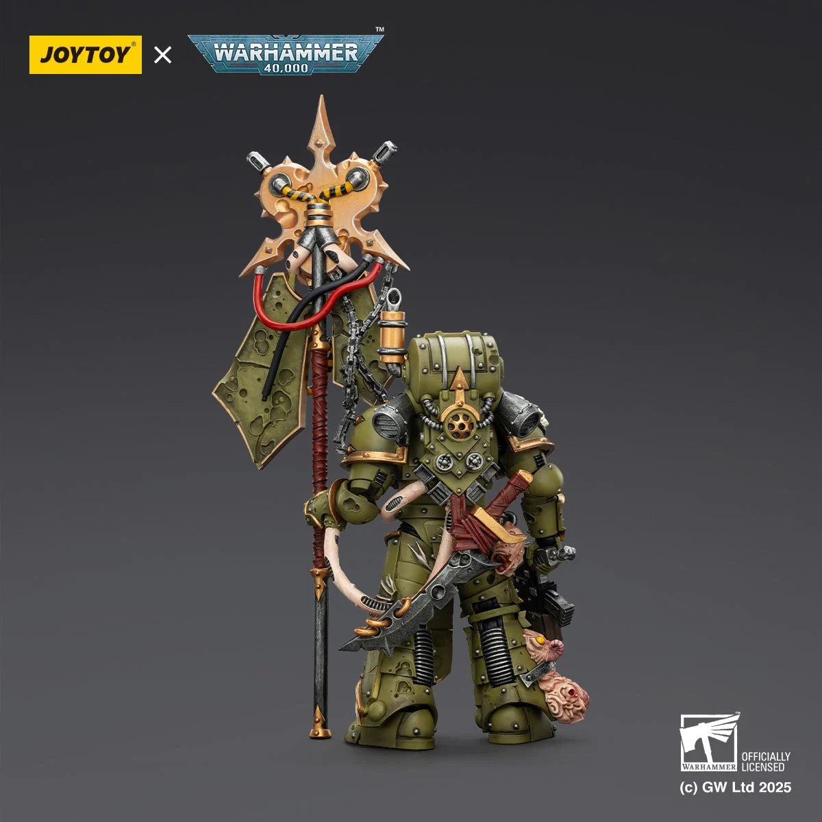 Joy Toy Warhammer 40K Death Guard Plague Marine Icon Bearer Figure with Boltgun & Plague Knife