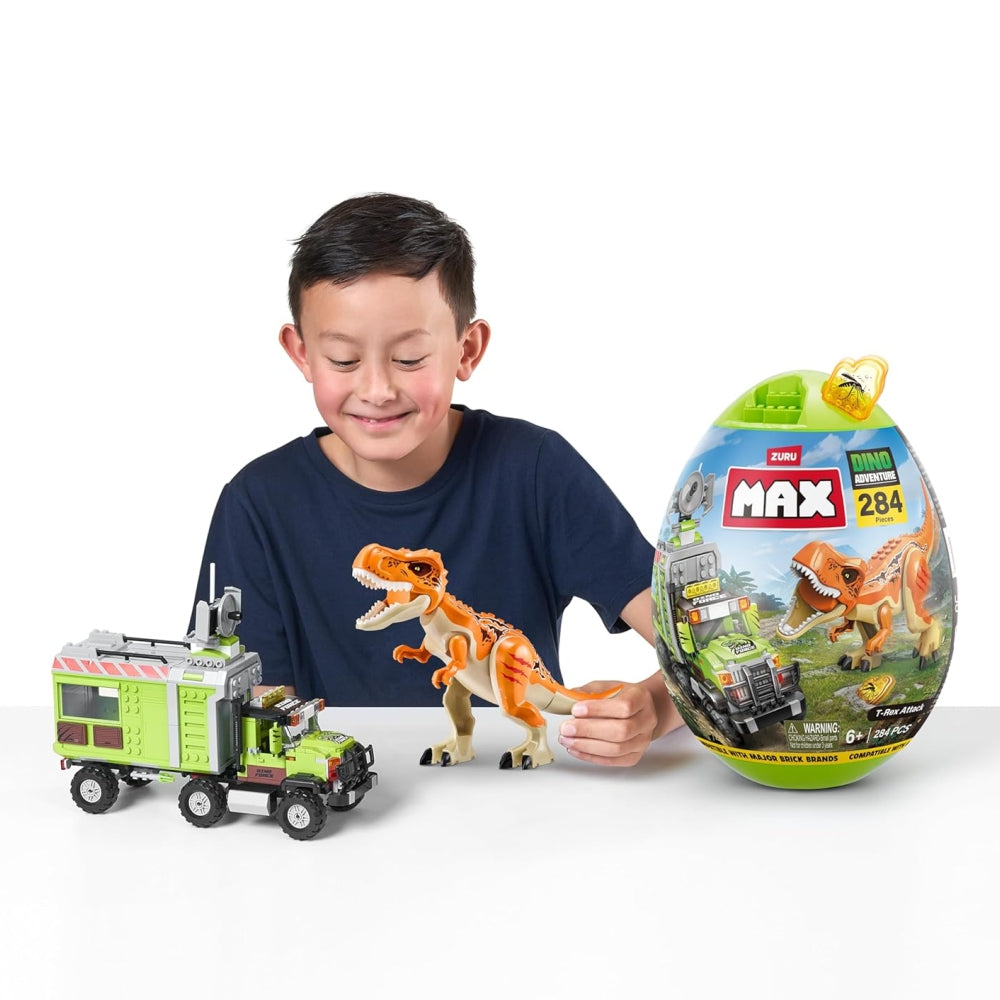 ZURU MAX-Dino Adventure US-Series 1 Egg Capsule – 284-Piece Dinosaur Build & Play Toy (Assorted)
