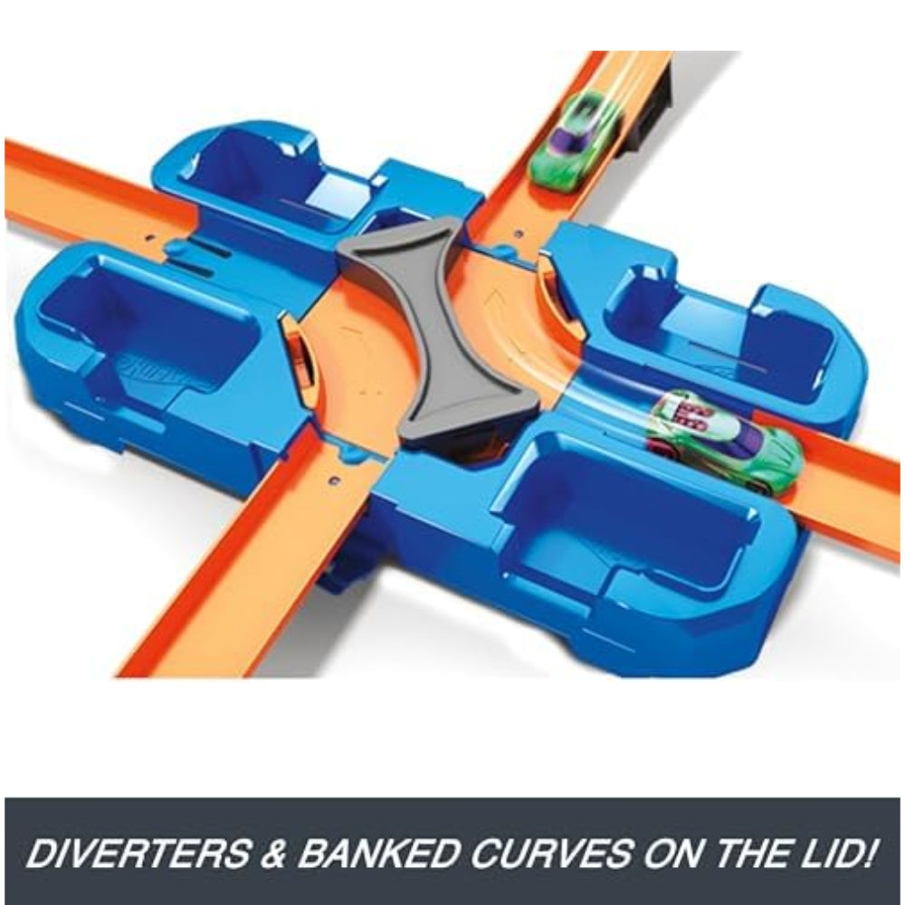 Hot Wheels Toy Car Track Builder Playset – Deluxe Stunt Box (25 Pieces + 1:64 Car)