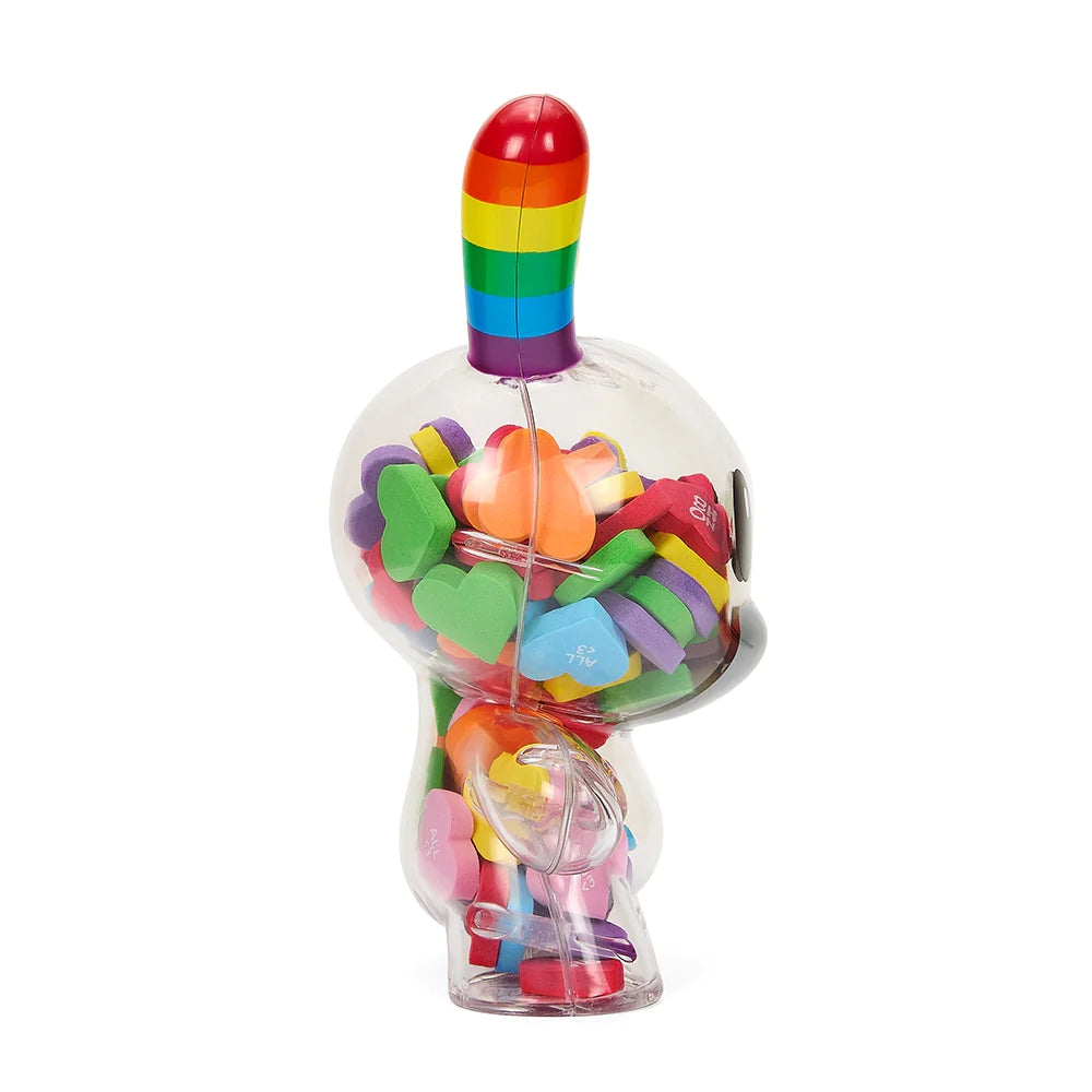 Kidrobot X Noh8 &quot;All &lt;3 Noh8&quot; 8&quot; Rainbow Clear Shell Dunny Filled With Hearts