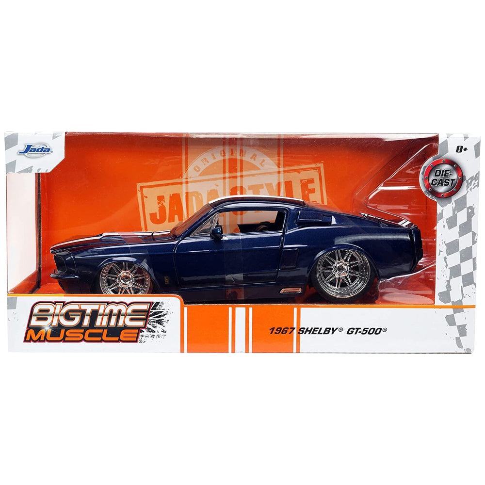 1967 Shelby GT500 Dark Blue Metallic with White Stripes Bigtime Muscle Series 1/24 Diecast Model Car