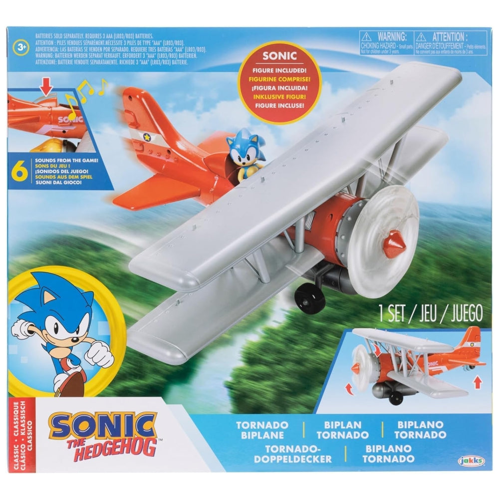 Sonic The Hedgehog Tornado Biplane Playset – Includes 2.5” Sonic Figure, Lights, Sounds & Spinning Propeller