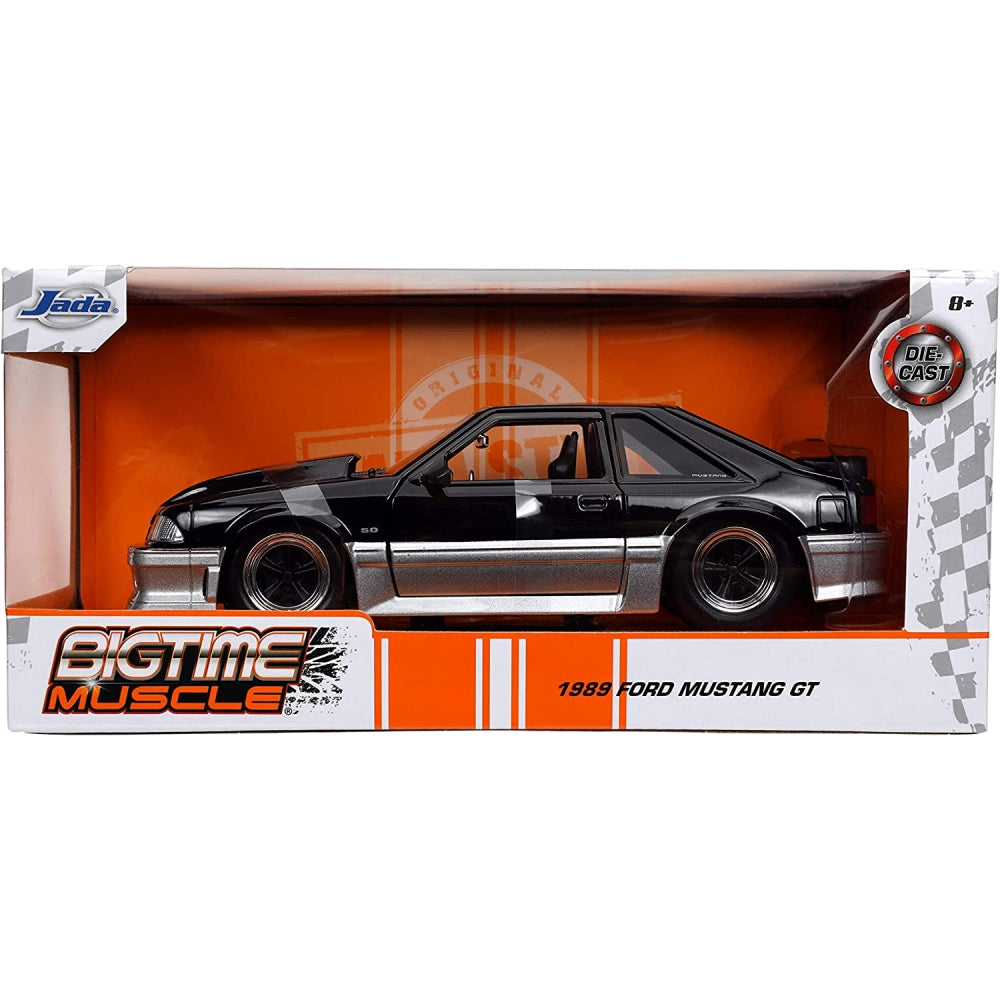 Jada Toys Bigtime Muscle 1:24 1989 Ford Mustang GT Die-cast Car Black Silver