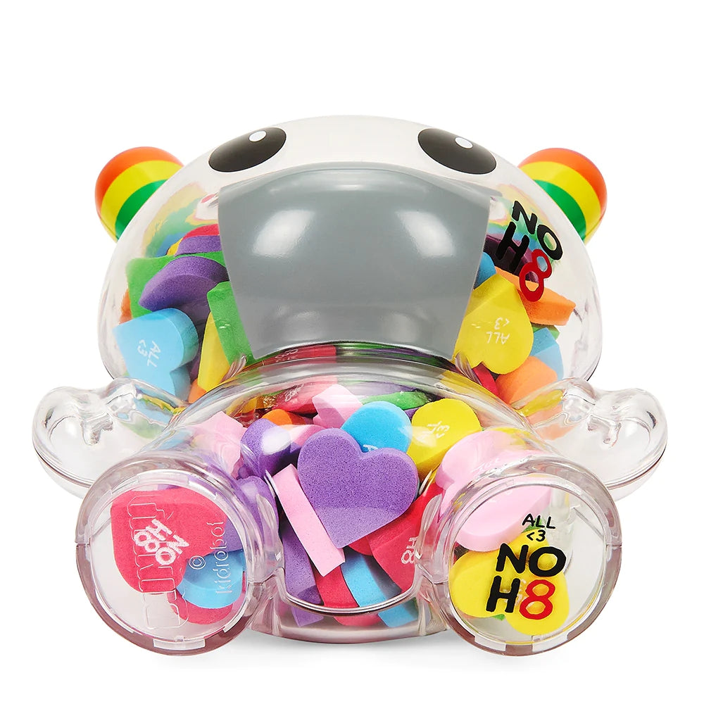 Kidrobot X Noh8 &quot;All &lt;3 Noh8&quot; 8&quot; Rainbow Clear Shell Dunny Filled With Hearts