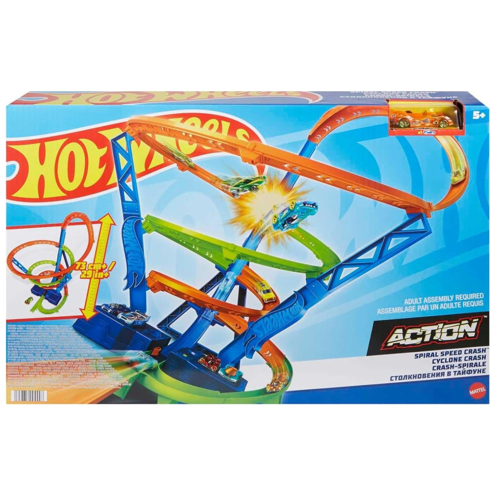 Hot Wheels Toy Car Track Set Spiral Speed Crash, Powered by Motorized Booster