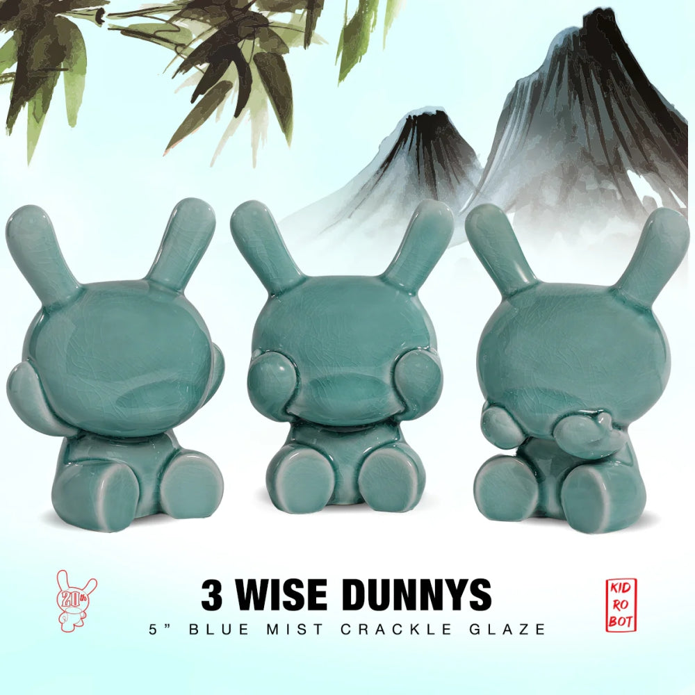 Three Wise Dunnys 5&quot; Porcelain 3-Pack- Blue Mist Crackle Glaze