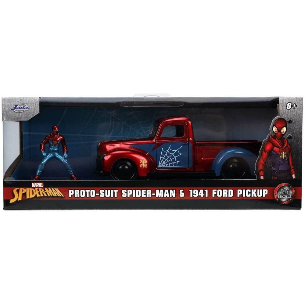Jada Toys Marvel 1:32 1941 Ford Pickup Die-cast Car &amp; 1.65&quot; Proto-Suit Spider-Man Die-cast Figure