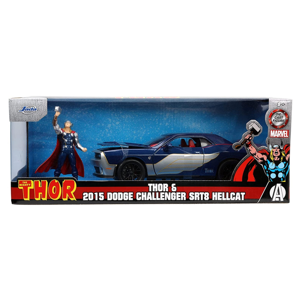 Jada Toys Marvel 2015 Dodge Challenger SRT Hellcat Die-cast Car w/ 2.75&quot; Thor Figure