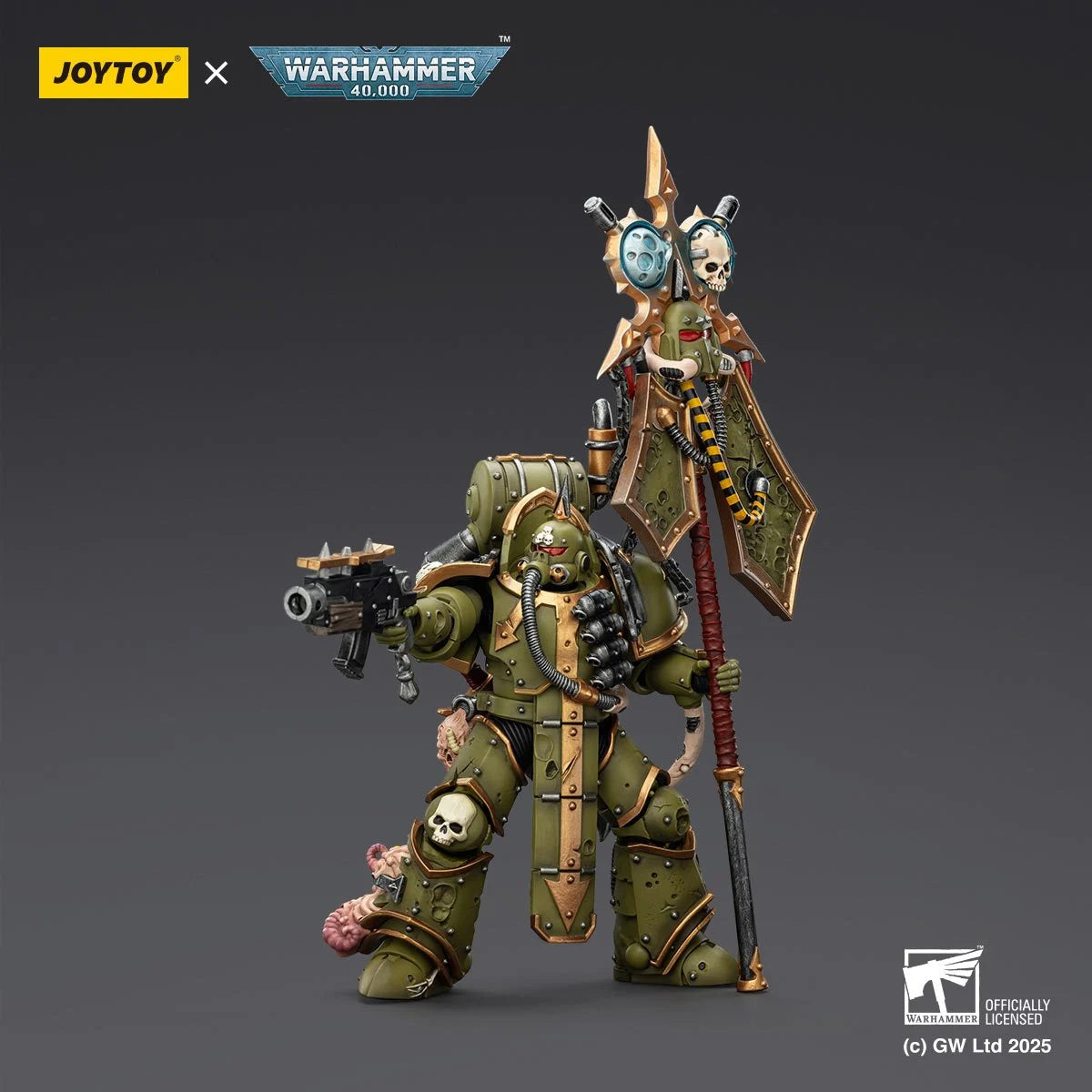 Joy Toy Warhammer 40K Death Guard Plague Marine Icon Bearer Figure with Boltgun & Plague Knife
