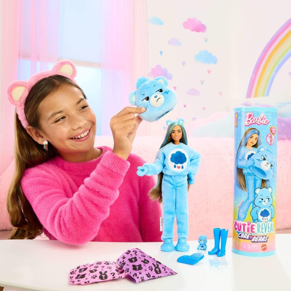 Barbie Cutie Reveal Care Bears Series Doll & Accessories — Plush Costume & 10-Piece Surprise Unboxing Playset (Ages 3+)
