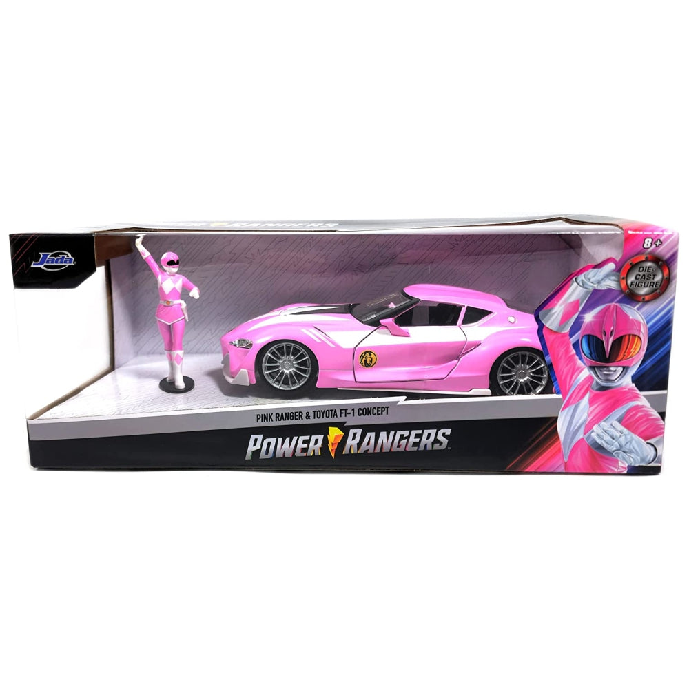 Jada Toys Mighty Morphin Power Rangers 1:24 Toyota FT-1 Concept Die-cast Car w/ 2.75&quot; Pink Ranger Figure