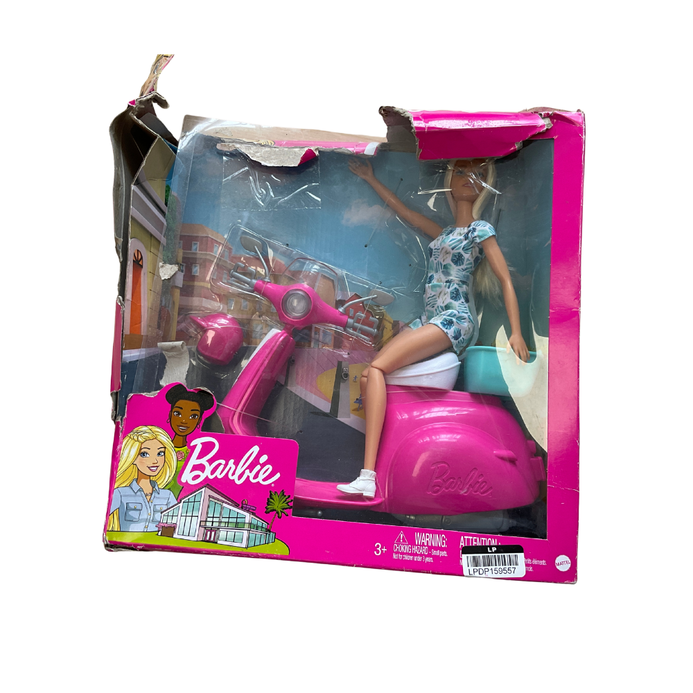 Barbie Doll & Pink Scooter Playset with Helmet and Accessories