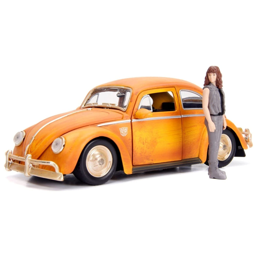 Jada Toys Transformers Bumblebee Volkswagen Beetle Die-cast Car 1:24 Scale Vehicle & 2.75" Charlie Collectible Metal Figurine