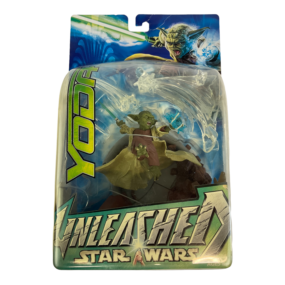 Star Wars Year 2003 Unleashed 3 Inch Tall Action Figure - Yoda with Lightsaber and Diorama Display Base