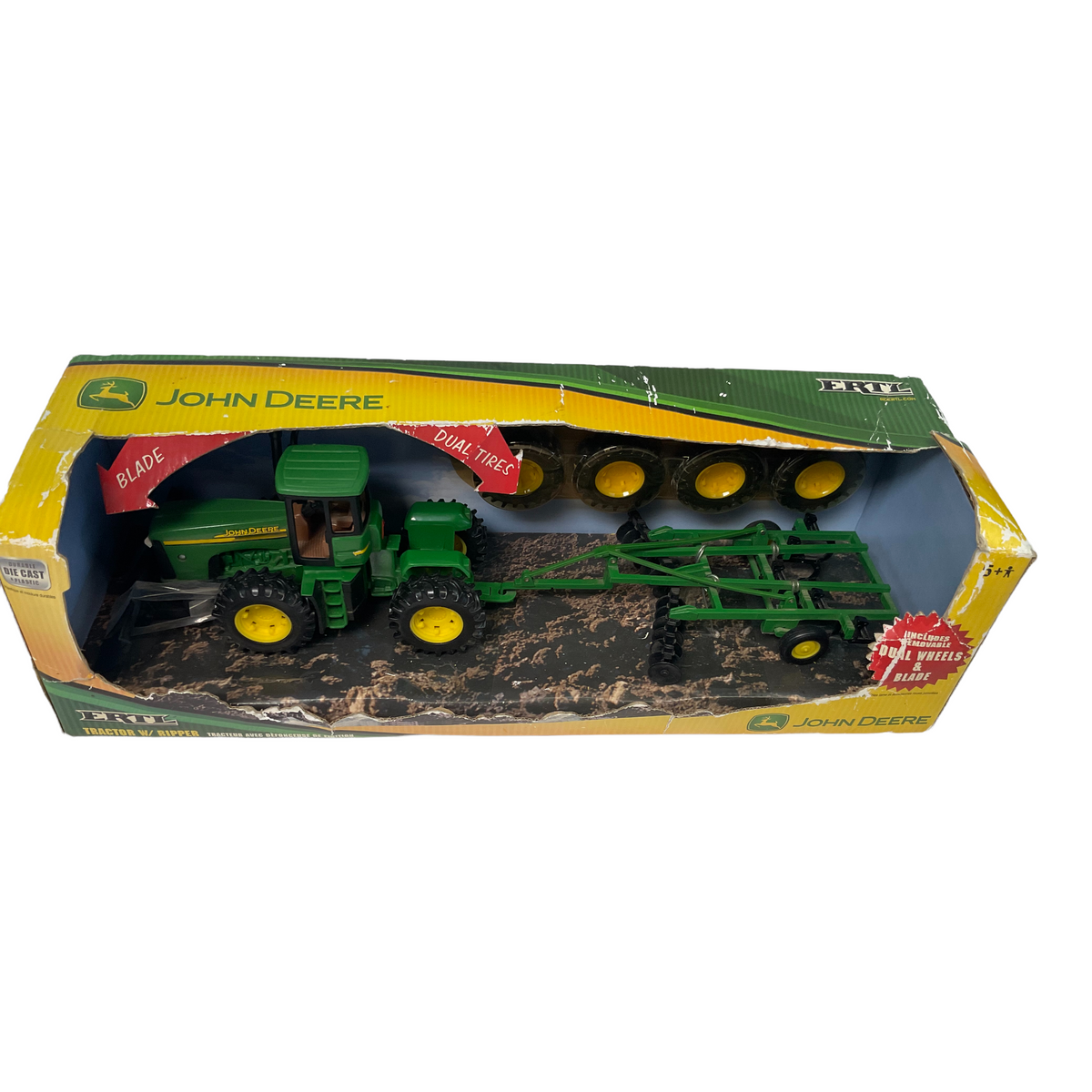 Ertl Tractor with Ripper 18&quot; John Deere Set Removable Dual Wheels Blade NEW 2006