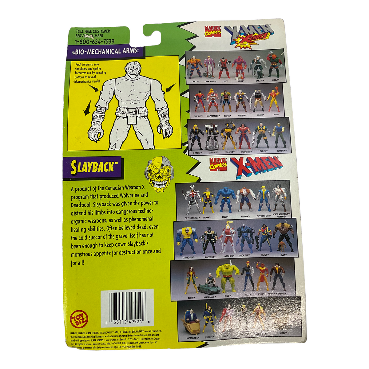 Slayback Action Figure 1994 X-Men X-Force - Evil Mutants w/ Snarl &amp; Grab Action Toy