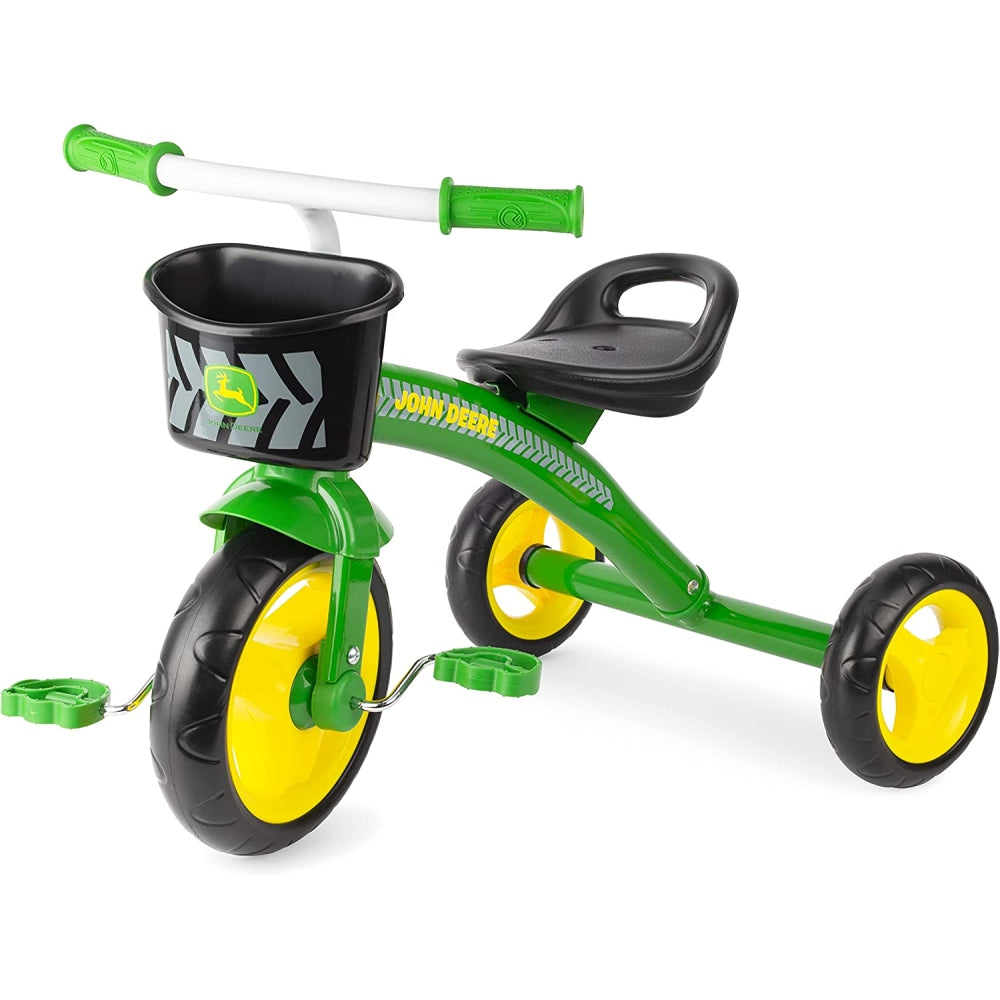 John Deere Heavy Duty Ride On Toys Tricycle with Basket for Kids, Green