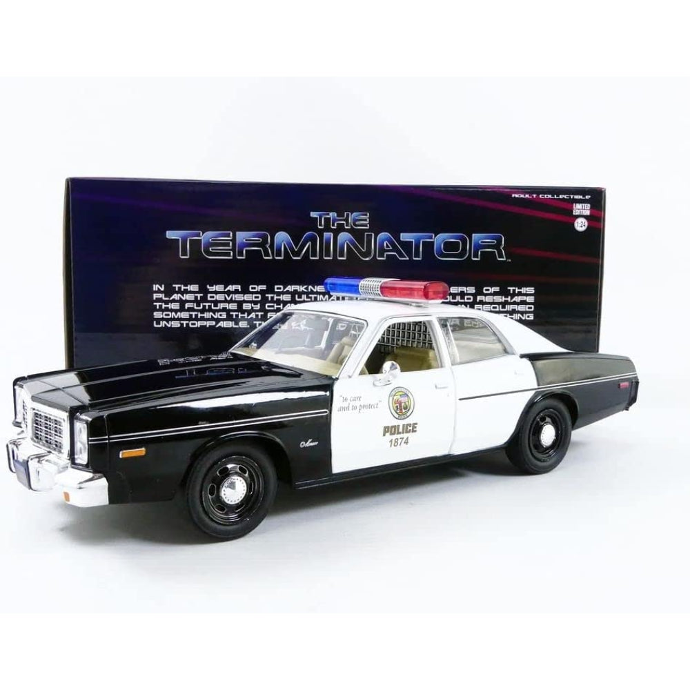 1977 Dodge Monaco Metropolitan Police Black and White The Terminator (1984) Movie 1/24 Diecast Model Car by Greenlight