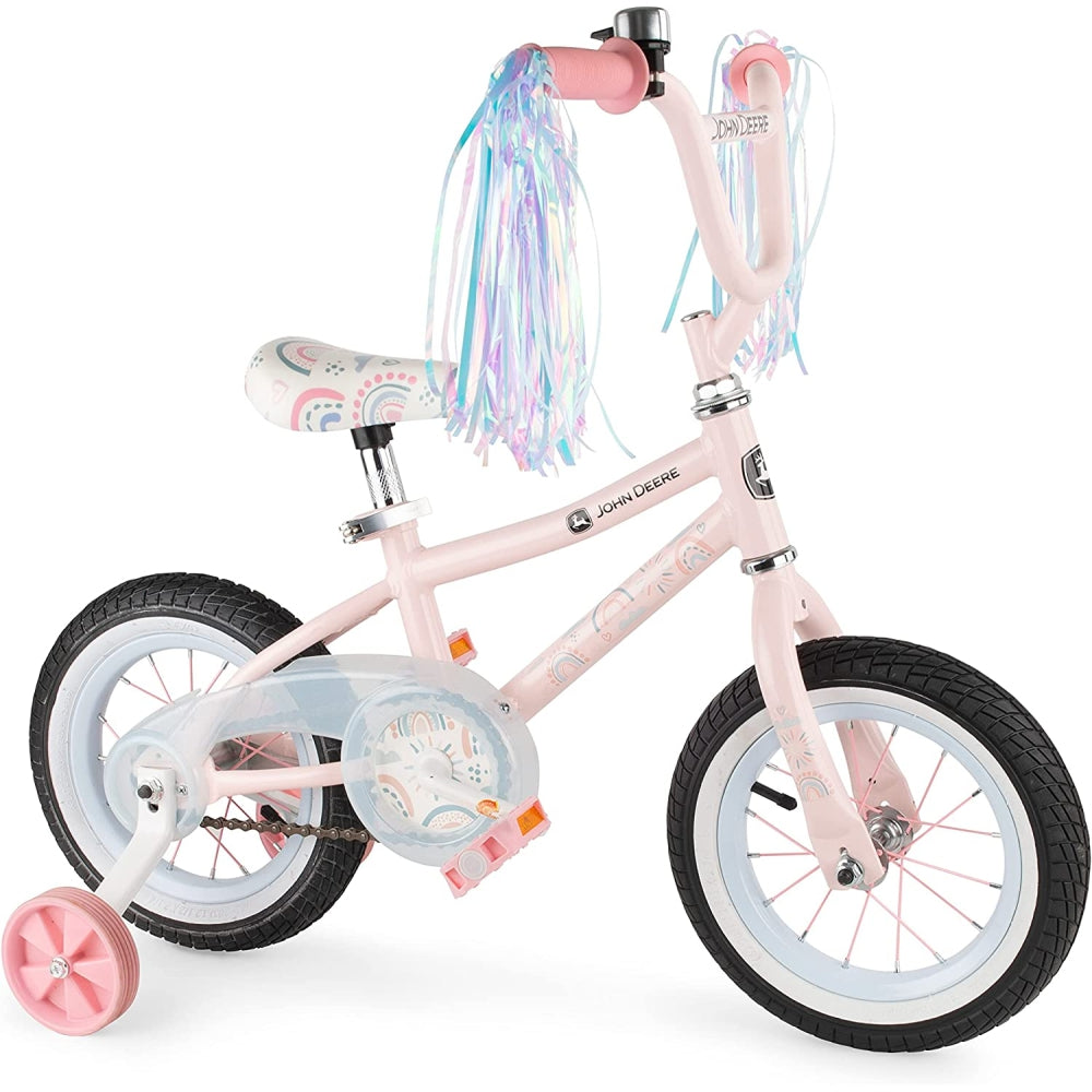 John Deere Kids Bike Clouds for Girls 12 Inch Wheels - Includes Removable Training Wheels