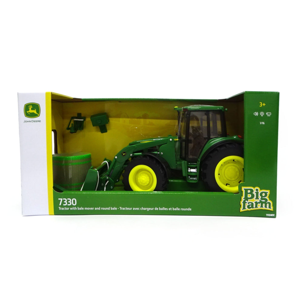 TOMY John Deere Big Farm 7330 Vehicle with Front Bale Mover and Bale