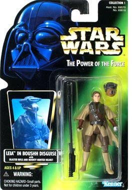 Kenner Star Wars The Power of The Force Princess Leia in Boushh with Green Holo Card